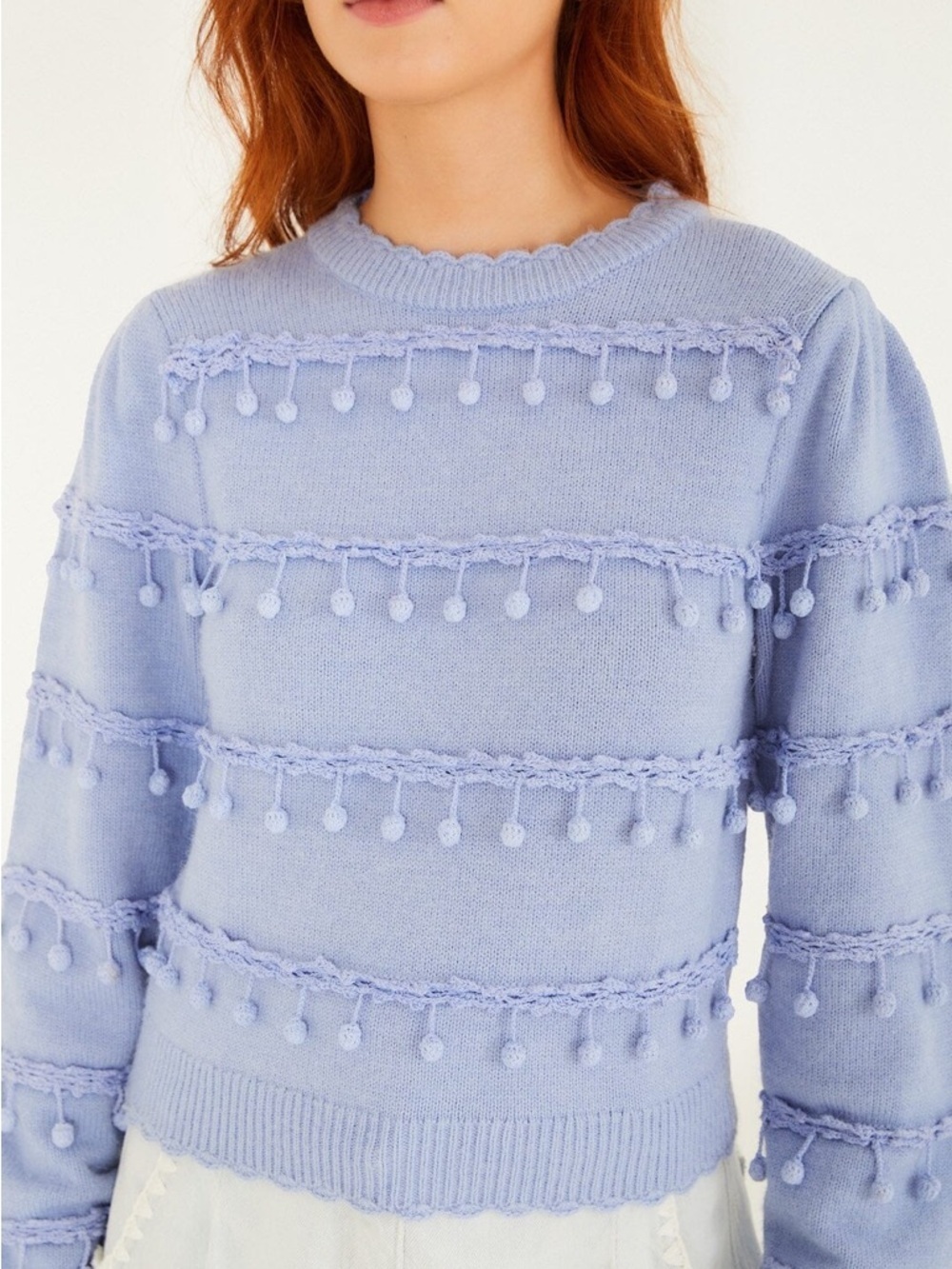 Farm Rio: Blue Bubble Trim Knit Sweater